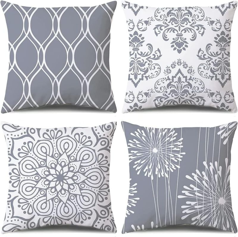 Photo 1 of Coliuso Decorative Throw Pillow Covers 18x18 Set of 4, Grey and White Modern Simple Square Pillow Case Cushion Cover for Sofa Couch Farmhouse Outdoor Living Room (Gray and White, 18" x18")