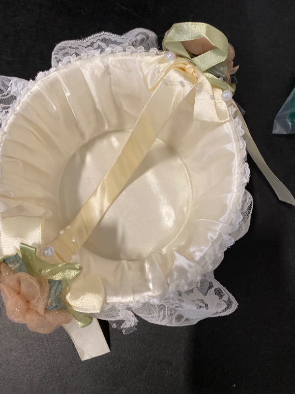 Photo 2 of Ivory Wedding Flower Girl Basket Decorated with Lace Pearl Romantic Wedding Flower Girl Petals Storage Basket Elegant Flower Girl Baskets for Weddings