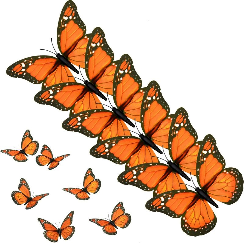 Photo 1 of AQUEENLY Monarch Butterfly Decorations, 4.72'' Orange Premium Artificial Monarch Butterfly to Decorate for Craft, Home, Wall, Wedding, Party (12 Pcs)