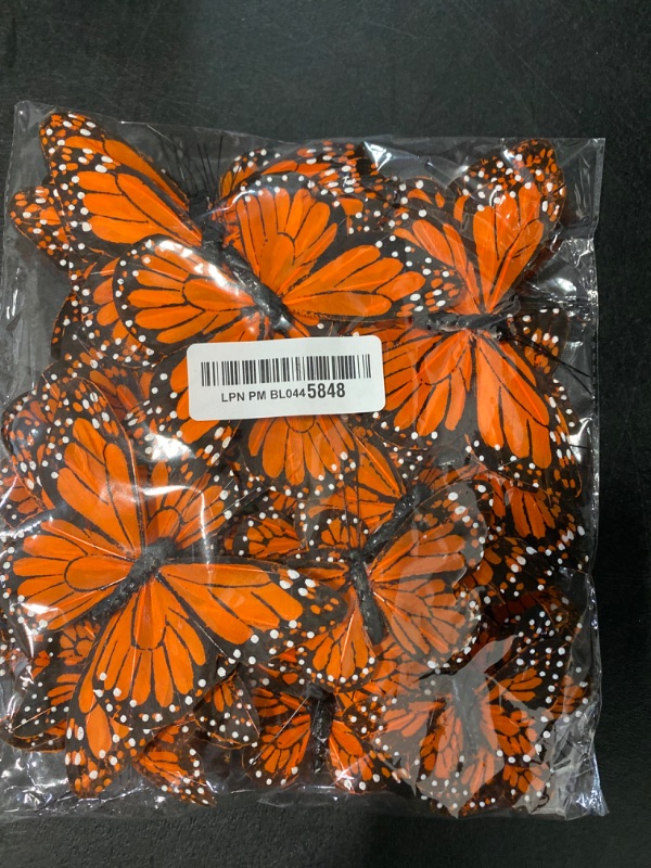 Photo 2 of AQUEENLY Monarch Butterfly Decorations, 4.72'' Orange Premium Artificial Monarch Butterfly to Decorate for Craft, Home, Wall, Wedding, Party (12 Pcs)