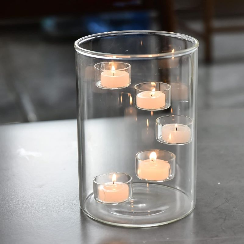 Photo 1 of Glass Cylinder Hurricane Candle Holder for Tea Light Pillar Candle Holders Table Centerpiece, Clear Decorative Geometric Candle Holder for Wedding, Party(No.02)