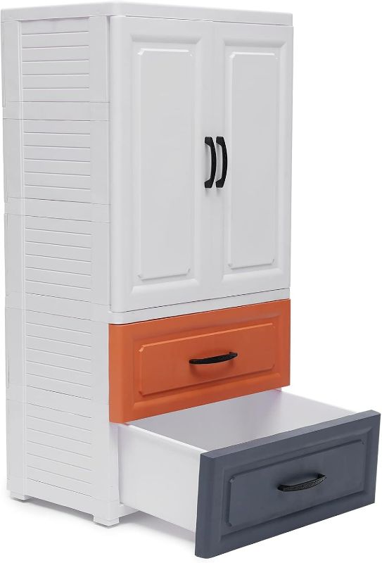 Photo 1 of Eapmic Plastic Drawers Dresser,Storage Cabinet with 2 Drawers,Closet Drawers Tall Standing Dresser Bedside Furniture&Night Stand End Table Dresser (22.4 x15.7X 43.3in,3 Colors)