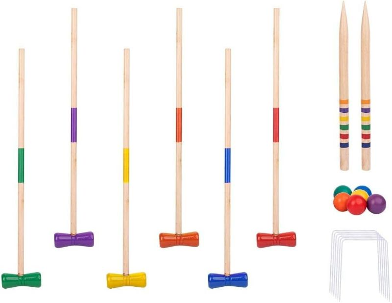 Photo 1 of Monoprice Six Player Croquet Set, for Adults and Children, Kids, Perfect for Outdoors, Lawn, Backyard and Park - Pure Outdoor Collection Medium