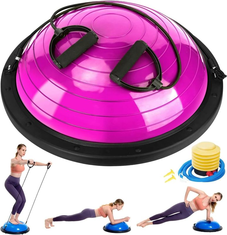 Photo 1 of Half Balance Ball Trainer, Half Yoga Exercise Ball with Resistance Bands and Foot Pump, Balance Trainer for Stability Training, Strength Exercise Fitness, Home Gym Workout Equipment