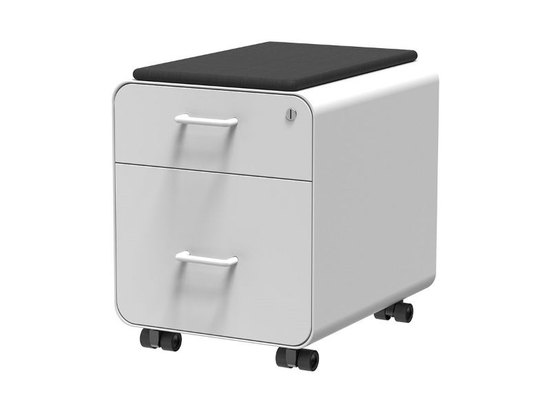 Photo 1 of Workstream by Monoprice Rolling Round Corner 2-Drawer File Cabinet with Seat Cushion and Lock, Under Office Desk Metal Filing Cabinet, Legal/Letter File Folders, Wheels, White