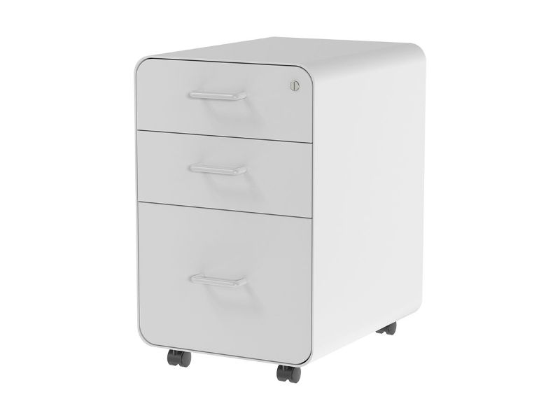Photo 1 of Workstream by Monoprice Rolling Round Corner 3-Drawer File Cabinet with Lock, Under Office Desk Metal Filing Cabinet, Legal/Letter File Folders, Wheels, Gray