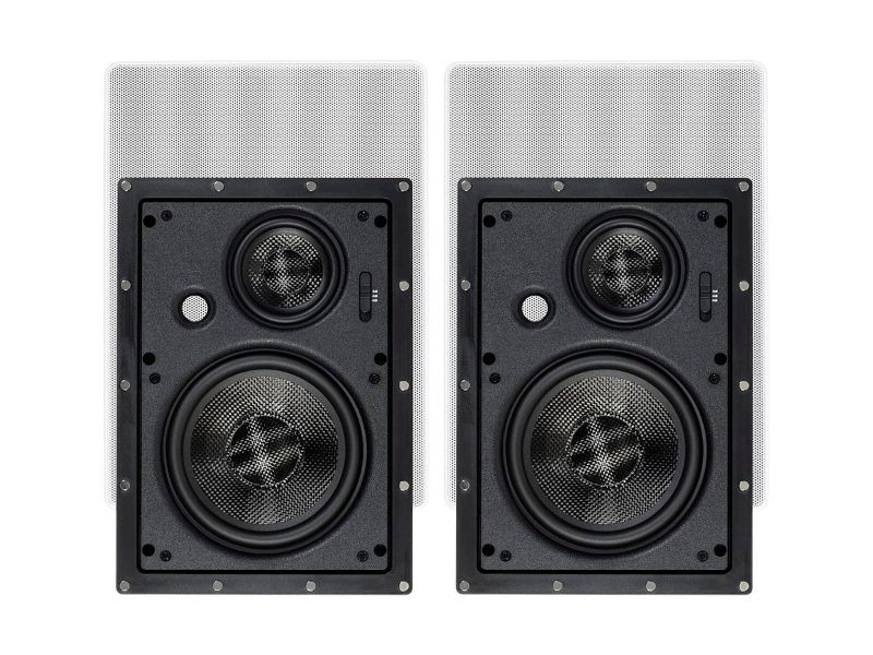 Photo 1 of Monoprice 3-Way Carbon Fiber In-Wall Speakers - 6.5 Inch (Pair) With Magnetic Grille - Alpha Series