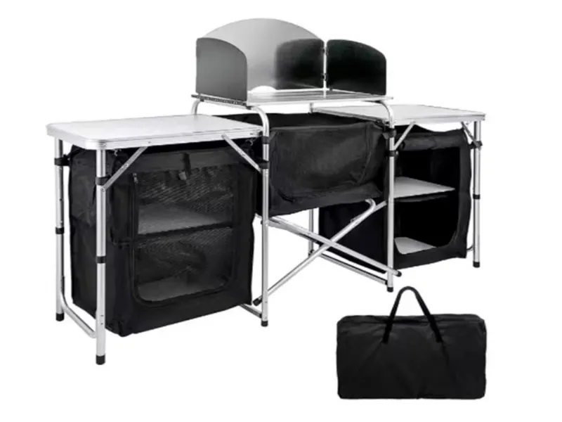 Photo 1 of 6' Aluminum Portable Fold-Up Camping Kitchen Table with Windscreen and 5 Enclosed Cupboards