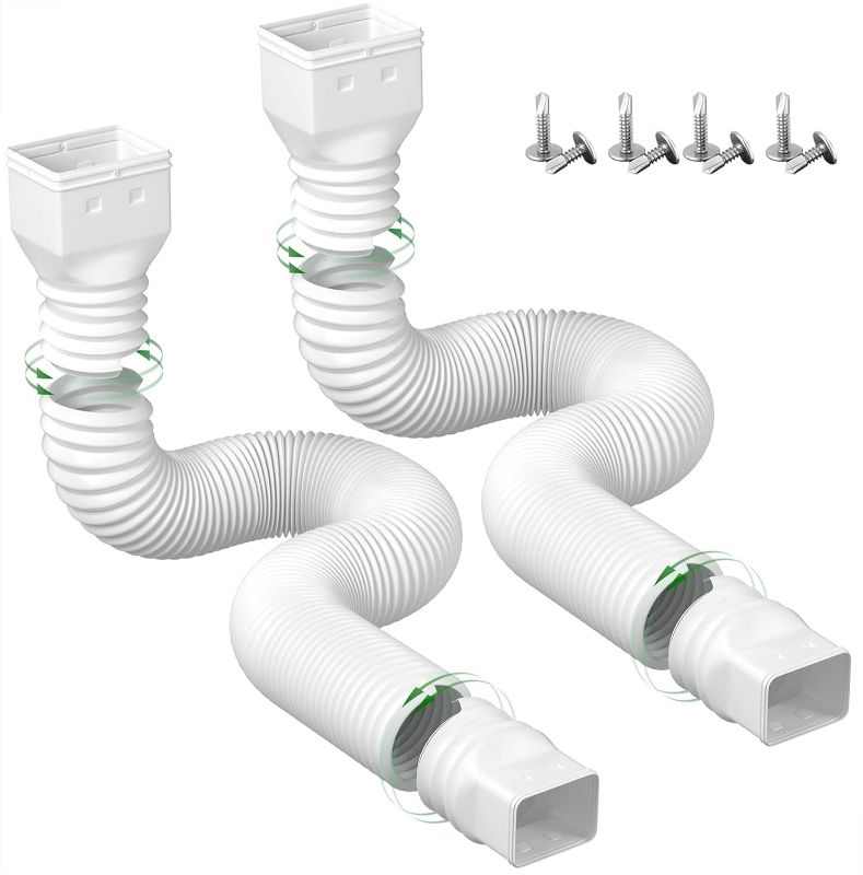 Photo 1 of 2 Pack Rain Gutter Downspout Extensions Flexible,Drain Downspout Extender Connector 21"-60",Screws for Included,White