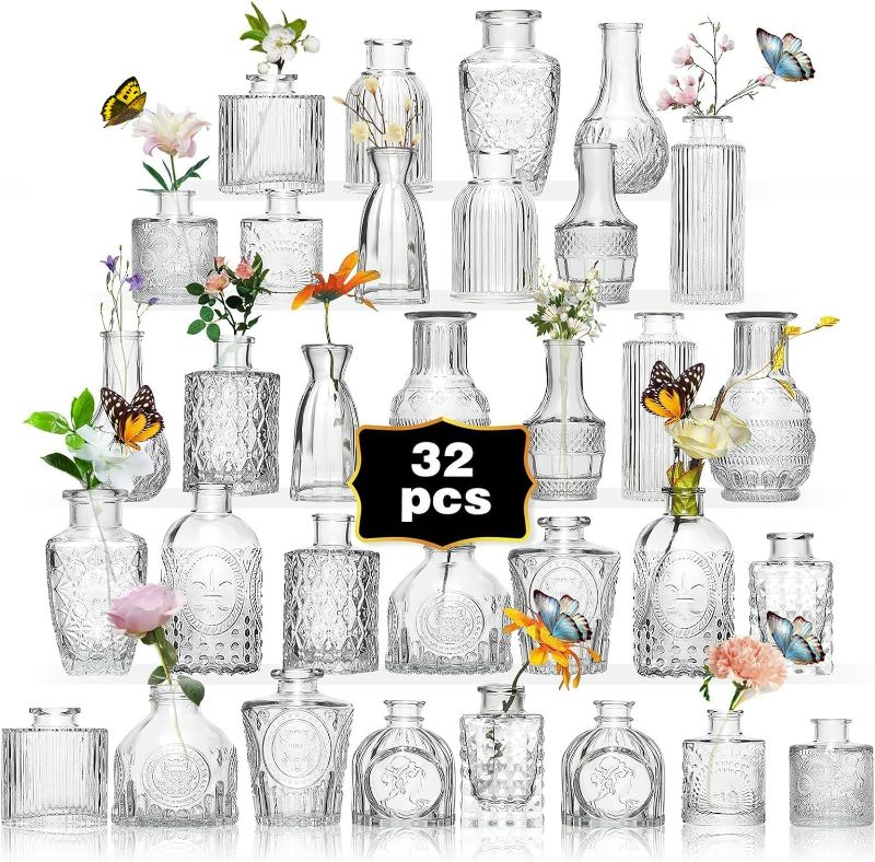 Photo 1 of `glass  Vase Set of 25PCS Wedding Centerpieces for Tables,Mini Clear Bud Vases for Flowers,Small Flower Vases Suitable for Birthday Party,Anniversary,Wedding,Baby Shower (Clear, 25PCS)