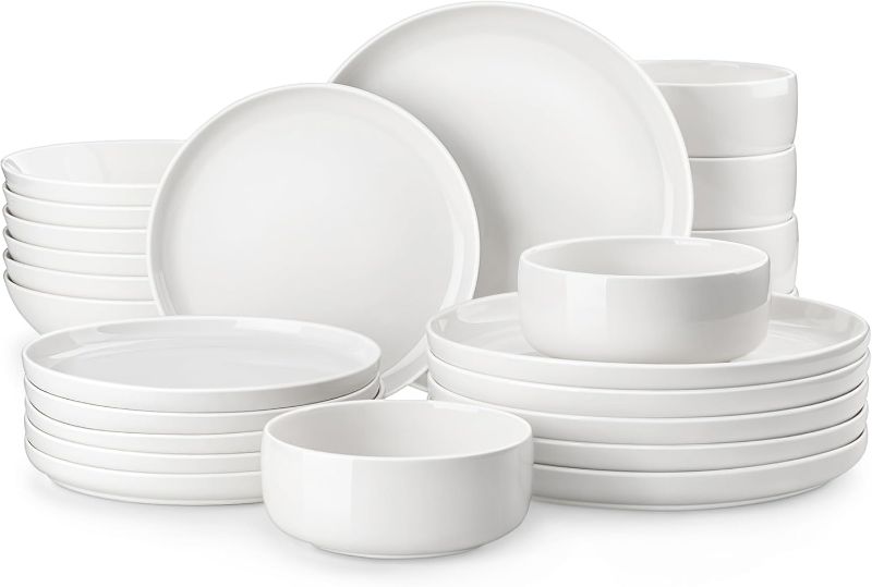 Photo 1 of MALACASA Plates and Bowls Sets, 21 Pieces Modern Porcelain Dinnerware Set for 6 Ceramic Dishware Dishes White Kitchen Dinner Dining Ware Set Microwave and Dishwasher Safe, Series LUNA