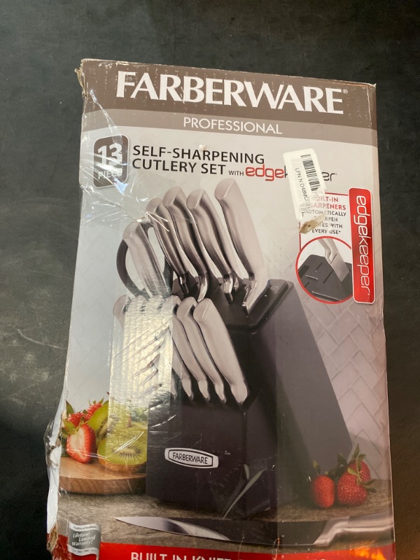 Photo 3 of Farberware Self-Sharpening 13-Piece Knife Block Set with EdgeKeeper Technology, High Carbon-Stainless Steel Kitchen Knives, Razor-Sharp Knife Set with Wood Block, Black