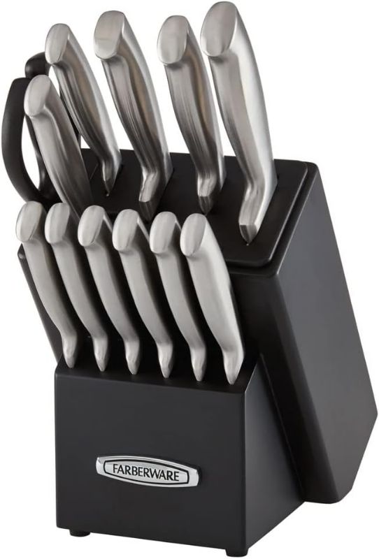 Photo 1 of Farberware Self-Sharpening 13-Piece Knife Block Set with EdgeKeeper Technology, High Carbon-Stainless Steel Kitchen Knives, Razor-Sharp Knife Set with Wood Block, Black