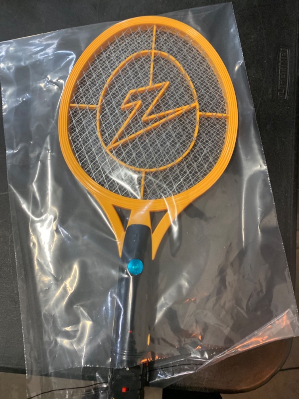 Photo 3 of ZAP IT! Bug Zapper - Rechargeable Electric Fly Swatter Racket with 4,000 Volt Grid - USB Charging, Bright LED Light for Mosquito and Fly Control - 3-Layer Mesh for Protection - Yellow, Large