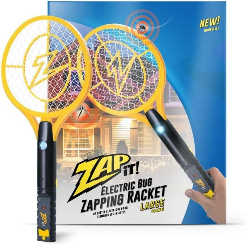 Photo 1 of ZAP IT! Bug Zapper - Rechargeable Electric Fly Swatter Racket with 4,000 Volt Grid - USB Charging, Bright LED Light for Mosquito and Fly Control - 3-Layer Mesh for Protection - Yellow, Large