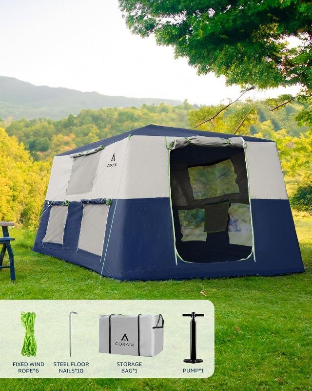 Photo 1 of 14.1'x6.5'x9' Inflatable Tents for Camping, Portable 6/8/10 Person Blow Up Air Tent, Waterproof Windproof Easy Setup Large Family Tent with 2 Doors, 6 Windows, Mosquito Screen