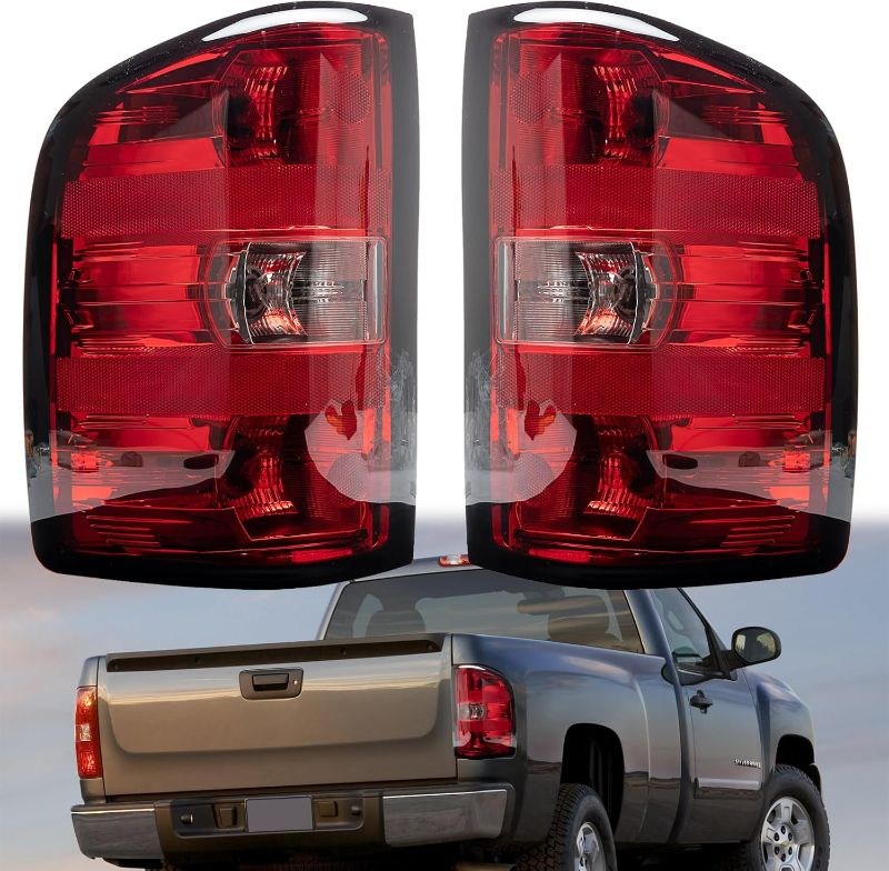 Photo 1 of Tail Light Assembly Compatible With 2007-2013 Chevy Silverado 1500 2500 3500 GMC Sierra 3500 HD Driver and Passenger Side With Bulb Inside and wiring harness