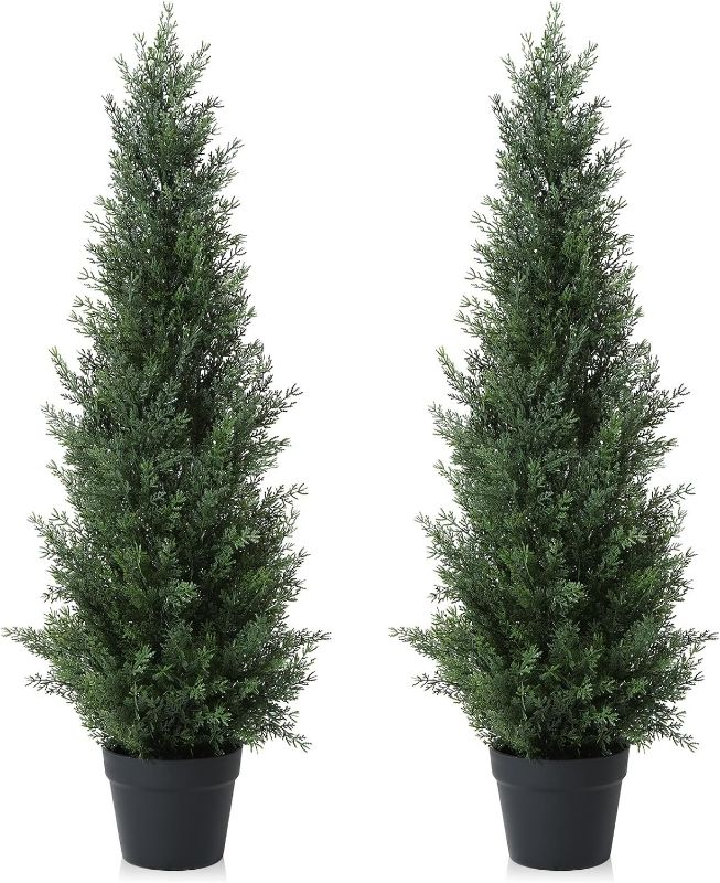 Photo 1 of 3FT Artificial Cedar Topiary Trees for Outdoors Potted Fake Cypress Trees Faux Evergreen Plants for Home Porch Decor Set of 2
