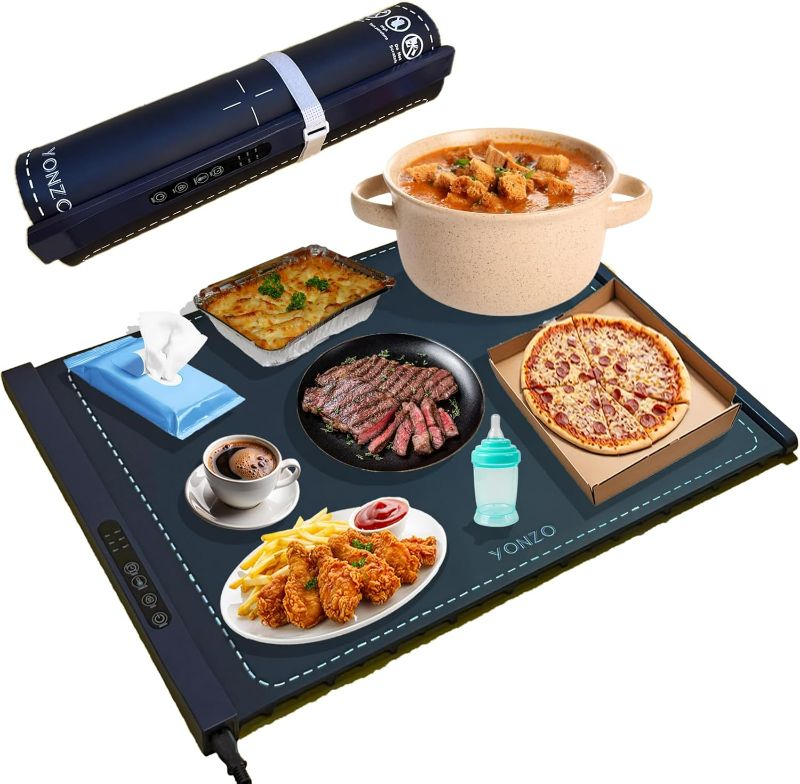 Photo 1 of YONZO Food Warming Mat for Countertop Full Surface Hot Plate 260W Portable & Rollable Electric Food Warmers for Parties Buffet with 3 Temperature & Timer Defrosting Tray for Frozen Meat XL