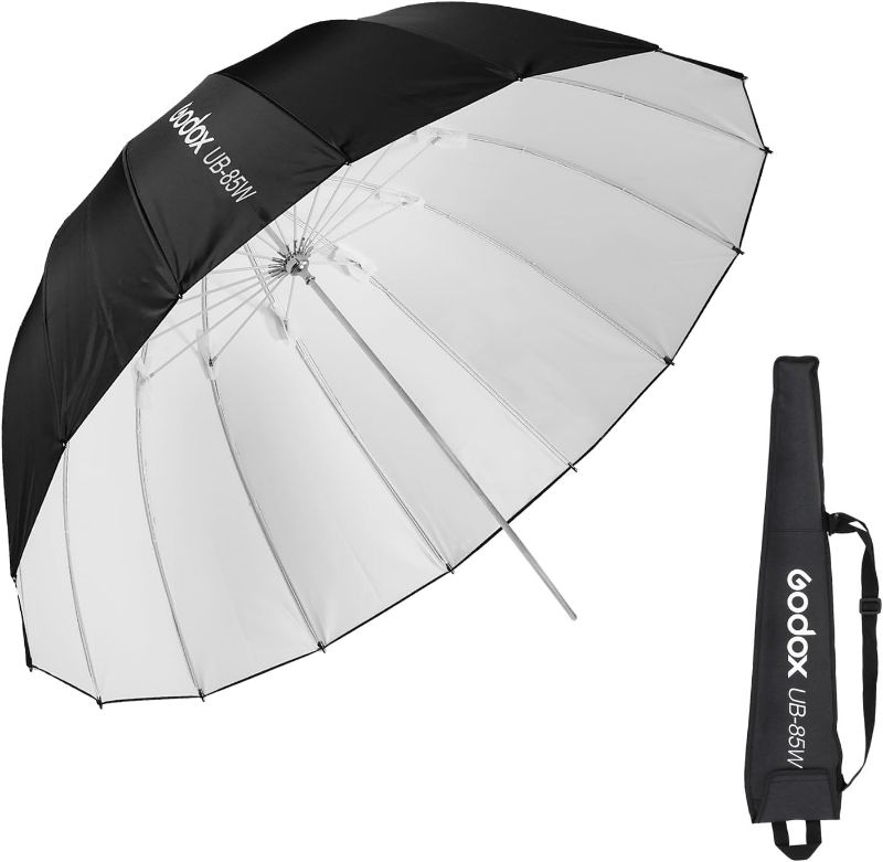 Photo 1 of Godox UB-85W 33.5in/85cm Parabolic Reflective Umbrella, Black White Photography Umbrella with Carry Bag Portable for Vedio Studio Shooting Speedlite