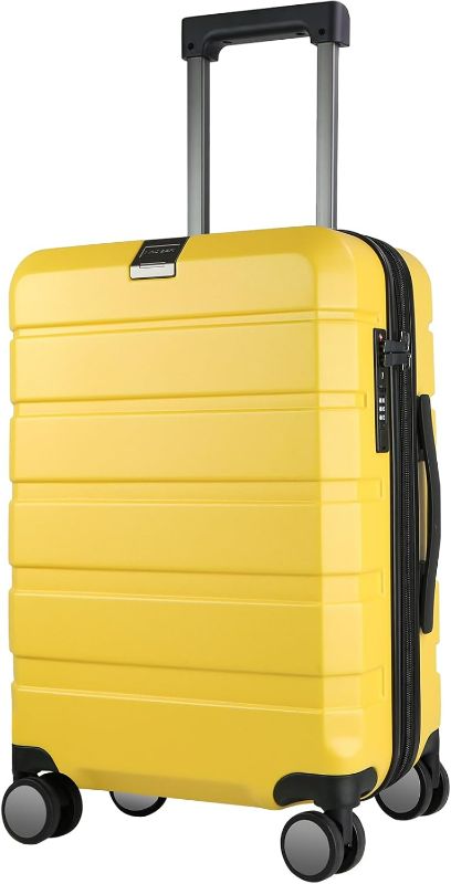 Photo 1 of KROSER Hardside Expandable Carry On Luggage with Spinner Wheels & Built-in TSA Lock, Durable Suitcase Rolling Luggage with USB Port, Carry-On 20-Inch Yellow