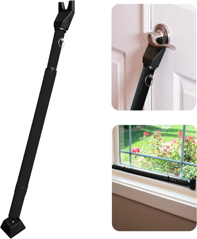 Photo 1 of Dual Security Bar, 1-Set Adjustable-Length Portable Strong Door Bar for Hinged and Sliding Patio Doors and Windows, Home Travel Security, Extends 28 in. to 45 in., Black