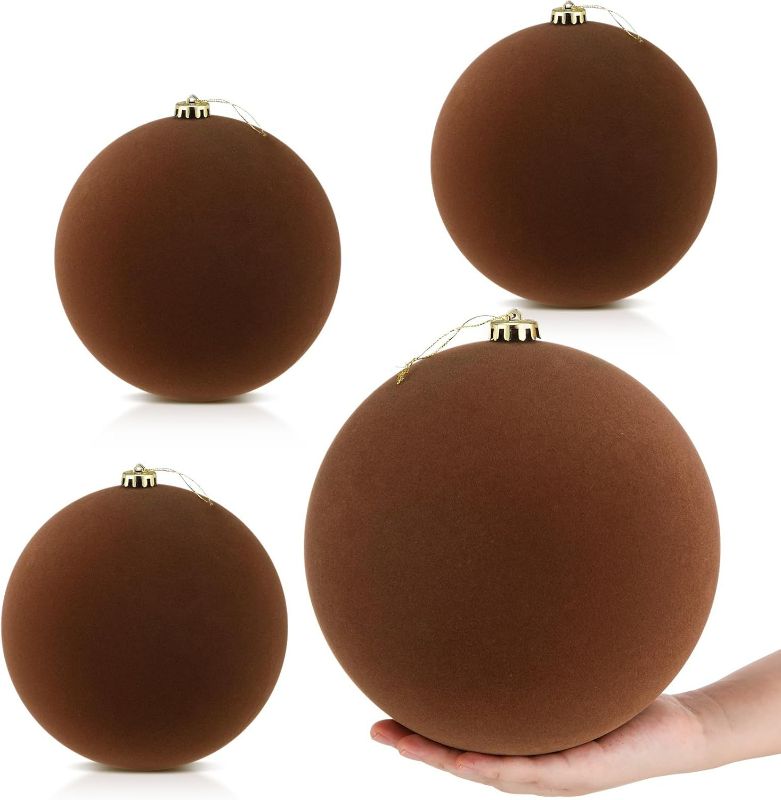 Photo 1 of 4 Pcs 8 Inch Extra Large Velvet Christmas Balls Oversized Huge Big Christmas Tree Balls Ornaments Balls for Family Holiday Xmas Tree Hanging(Khaki)