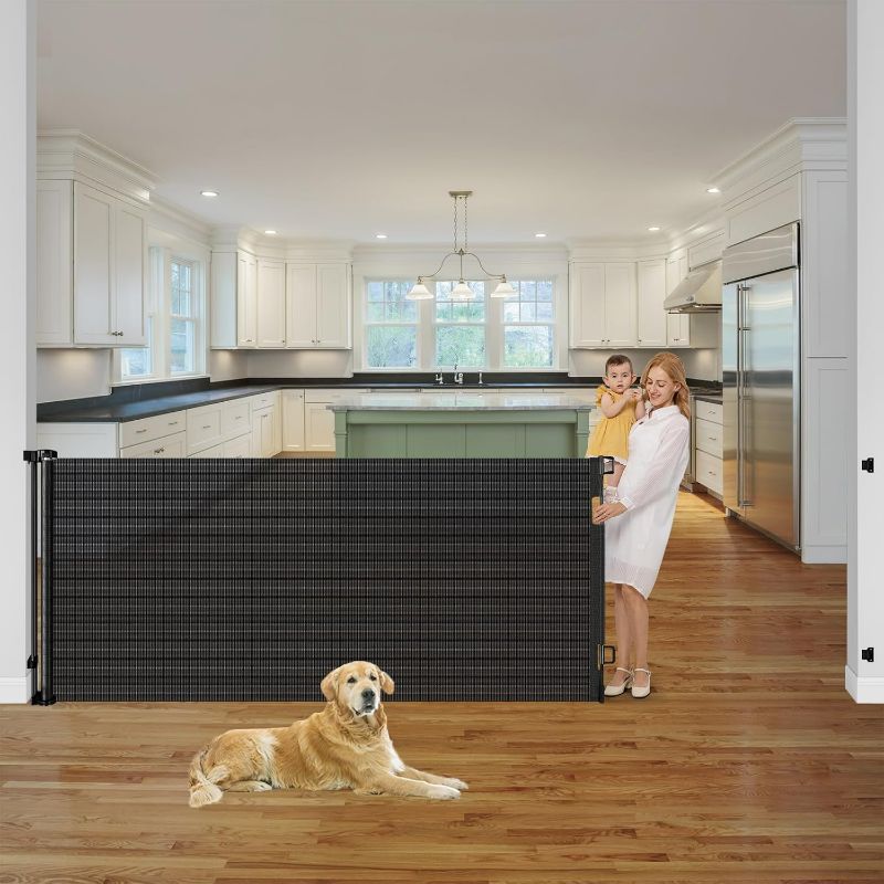 Photo 1 of 42" Tall x 76" Wide Retractable Baby Gate Tall Dog Gate for Wide Openings, Indoor Extra Wide Baby Gate Retractable Dog Gate Outdoor Deck Gate Tall Pet Gate for Cats Tall Baby Gates for Dogs, Black