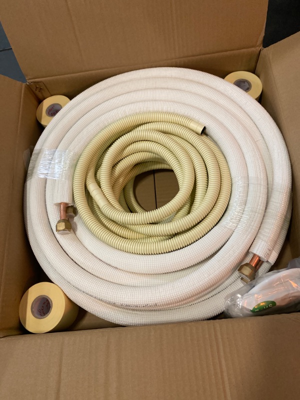 Photo 2 of 25 Ft Air Conditioning Copper Tubing Pipe Extension, 1/4" 1/2" 3/8" PE Thickened for Mini Split AC and Heating Equipment Insulated Coil Line HVAC Refrigerant with Nuts (1/4" & 3/8"* 3/8" PE WITH NUTS)