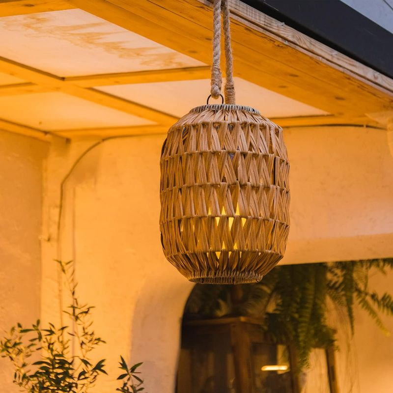 Photo 1 of Bdor Candle Lantern - 22.4in IP65 Waterproof Natural Rattan Outdoor Lantern with Removable LED Candle and Burlap Jute Rope Handle, Lantern Decorative for Home, Porches, Weddings