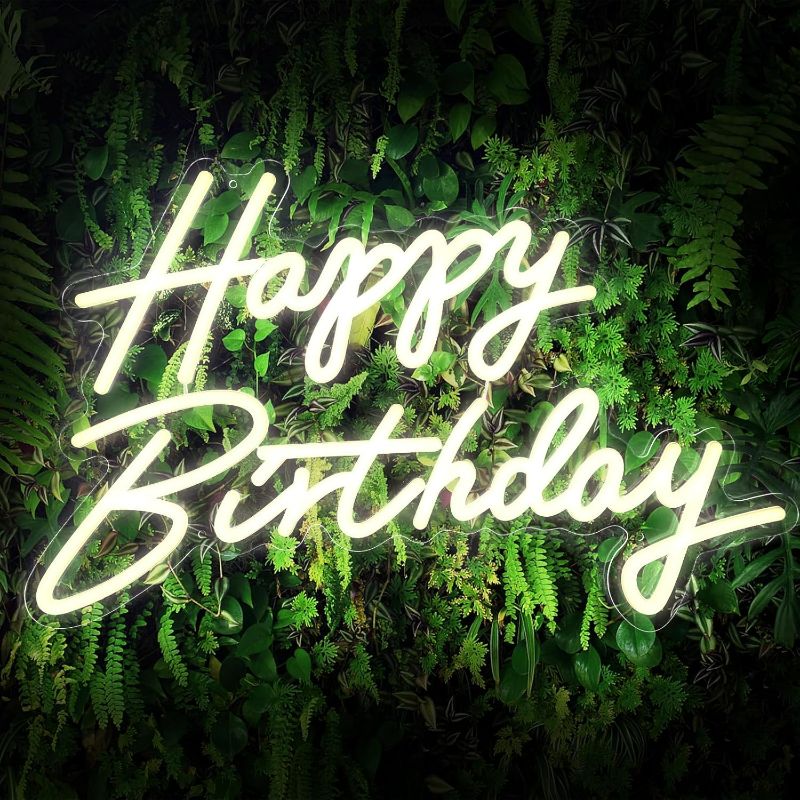 Photo 1 of Happy Birthday Neon Sign Large Neon Happy Birthday Sign for Backdrop with Dimmer Switch, Reusable Happy Birthday LED Sign for Birthday Party Decoration(Warm White) (22.5x13.8 In 1pc)