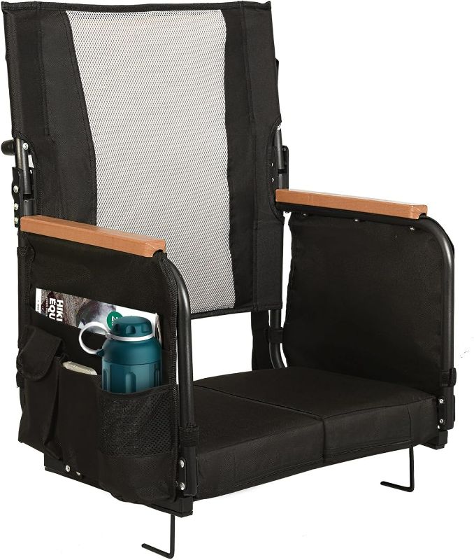 Photo 1 of Extra Wide Stadium Seats with Back Support, Comfy Bleacher Chairs with Back Cushion, Cup Holders, and Storage Pockets, Foldable and Portable Bleacher Seat with Armrests