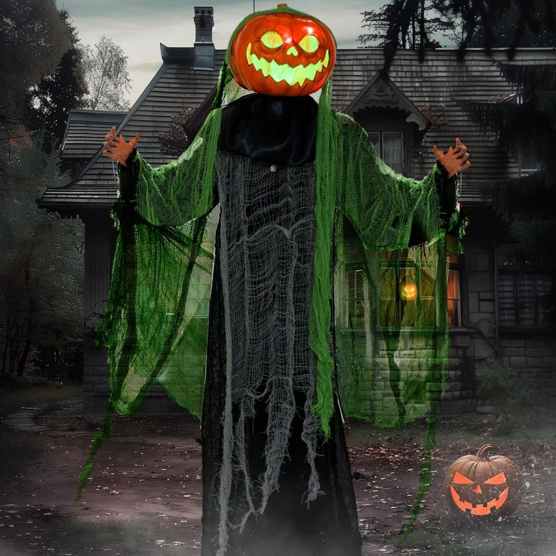 Photo 1 of Hourleey Halloween Decorations Outdoor, 6 FT Light Up Animated Pumpkin Ghost with Sound Activation