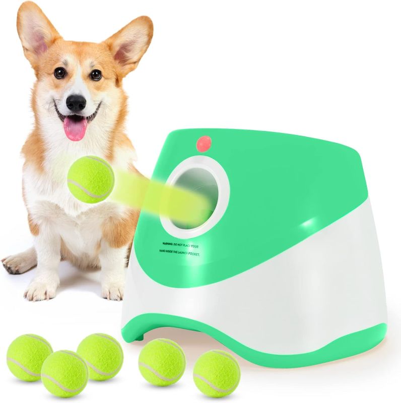 Photo 1 of SOCO Dog Ball Launcher Automatic,10-30 FT Distance, USB Rechargeable Ball Thrower, LED Indicator Dog Toy, Included 6 Mini Tennis Balls (2") for Small Dogs