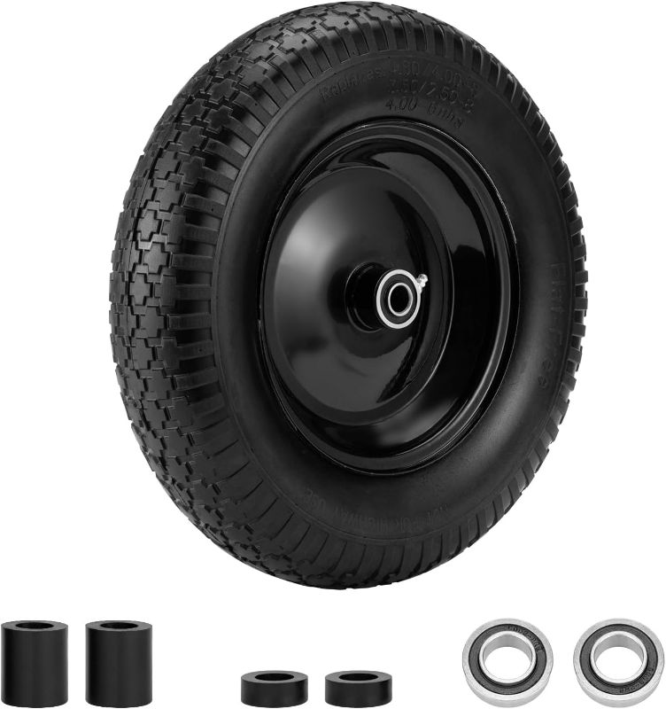 Photo 1 of 4.80/4.00-8" Flat Free Tire and Wheel 14.5" Wheelbarrow Tire,with 5/8" Axle Bore Hole,3"Center Hub and 3/4" Bearings,Universal Replacement Solid Tire for Hand Truck/Utility Cart/Garden Cart