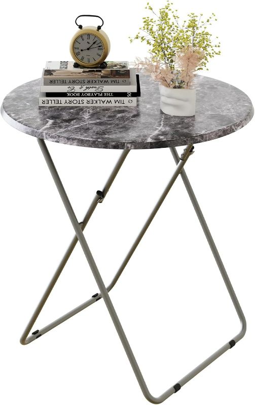 Photo 1 of Round Folding TV Tray/TV Trays Dinner Snack Trays Table,Portable Foldable Table Small Sofa Bedside Tables with Light Weight, 17.5 x 17.5 x 26 in(Black Marble)