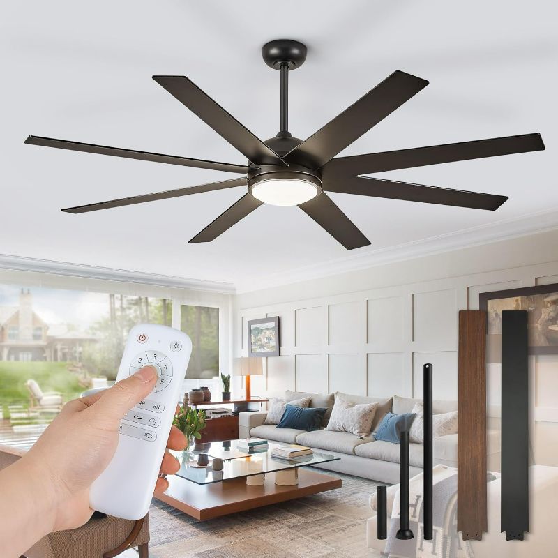 Photo 1 of Ceiling Fans with Lights, 72 inch Large Ceiling Fan with Light and Remote, Outdoor Black Ceiling Fan for Living Room Patio, 6 Speeds, Reversible Quiet DC Motor, 3 CCT, Bi-color 8 Blades