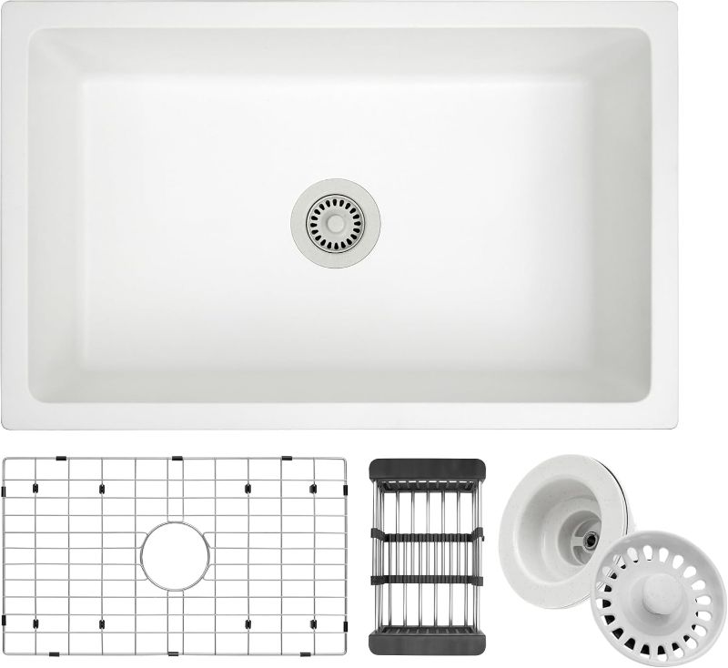 Photo 1 of Undermount Kitchen Sink, 30 Inch White Kitchen Sink, Granite Composite Sink, Single Bowl Kitchen Sink, Kitchen Sink Undermount With Accessories