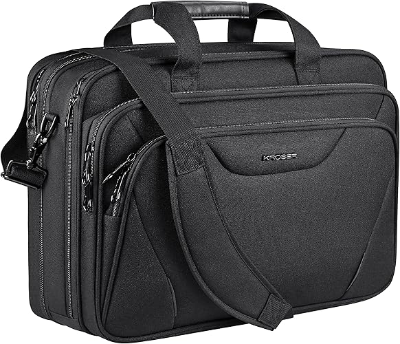 Photo 1 of KROSER Laptop Bag Premium Computer Briefcase Fits Up to 17.3 Inch Laptop Expandable Water-Repellent Shoulder Messenger Bag for Travel/Business/Men/Women-Black