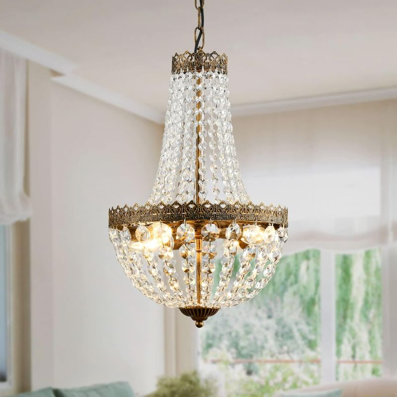 Photo 1 of 4 Lights French Empire Mini Crystal Chandelier Farmhouse Pendant Lighting, Bronze Finish Ceiling Light Fixture for Dining Room Bedroom Foyer Living Room, W12.6 x H19.7