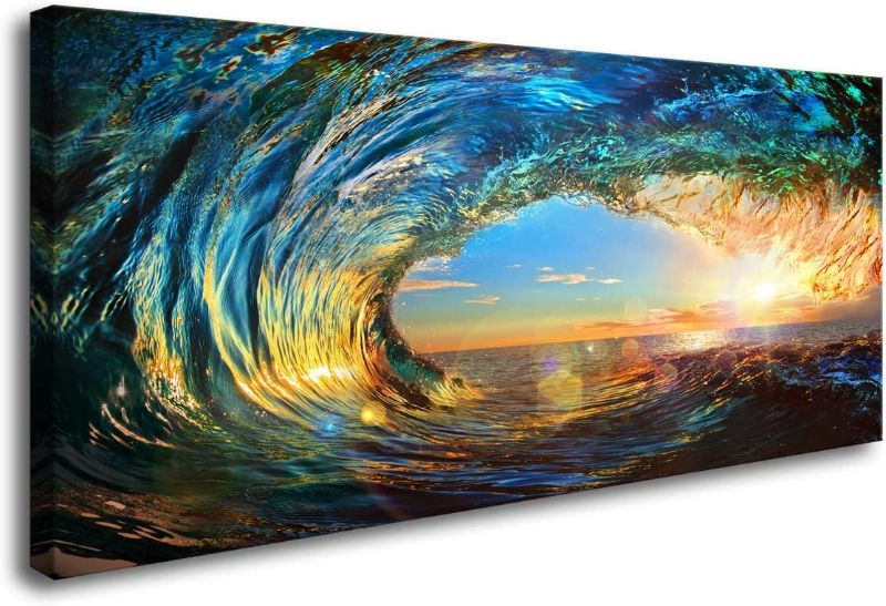 Photo 1 of Cao Gen Decor Art S06775 Giant Wave Water Wall Art Canvas Prints 1 Panels Ocean Waves Pictures Paintings with Sunset Blue Seascape Framed for Living Room Bedroom Kicthen Office Artwork