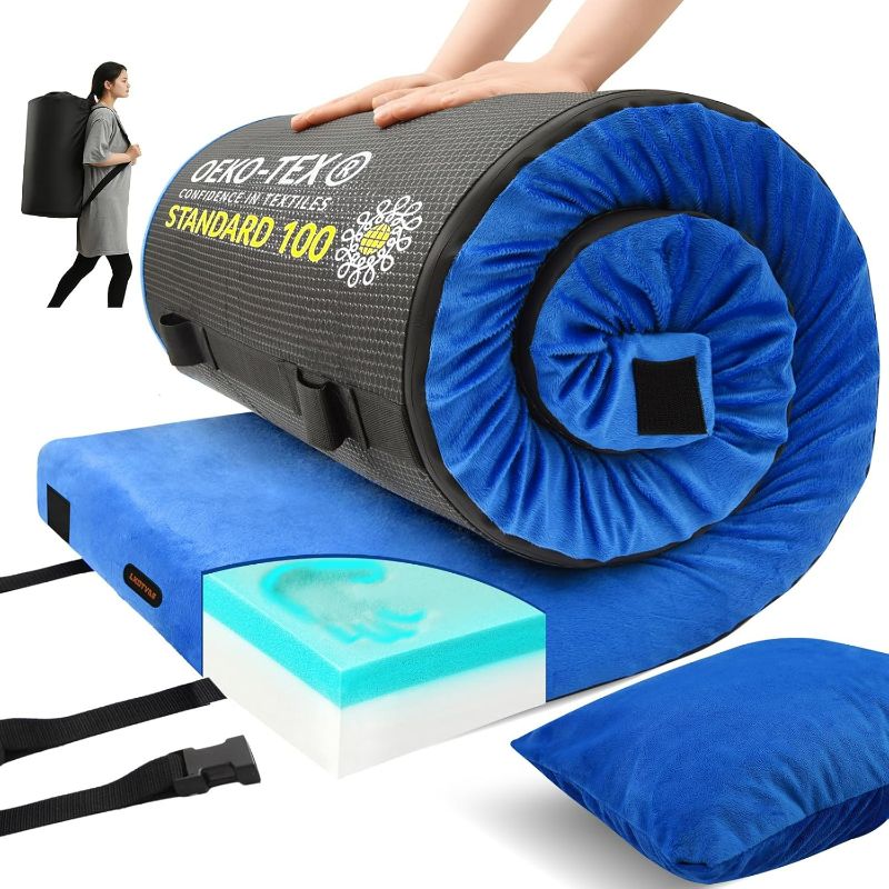 Photo 1 of Memory Foam Camping Mattress pad, Comfortable Thick Floor Sleeping Mat for Adults with Waterproof and Non-Slip Bottom, Portable Roll Up Mattress for Sleepover Guest,Cot Mad for Car Camping