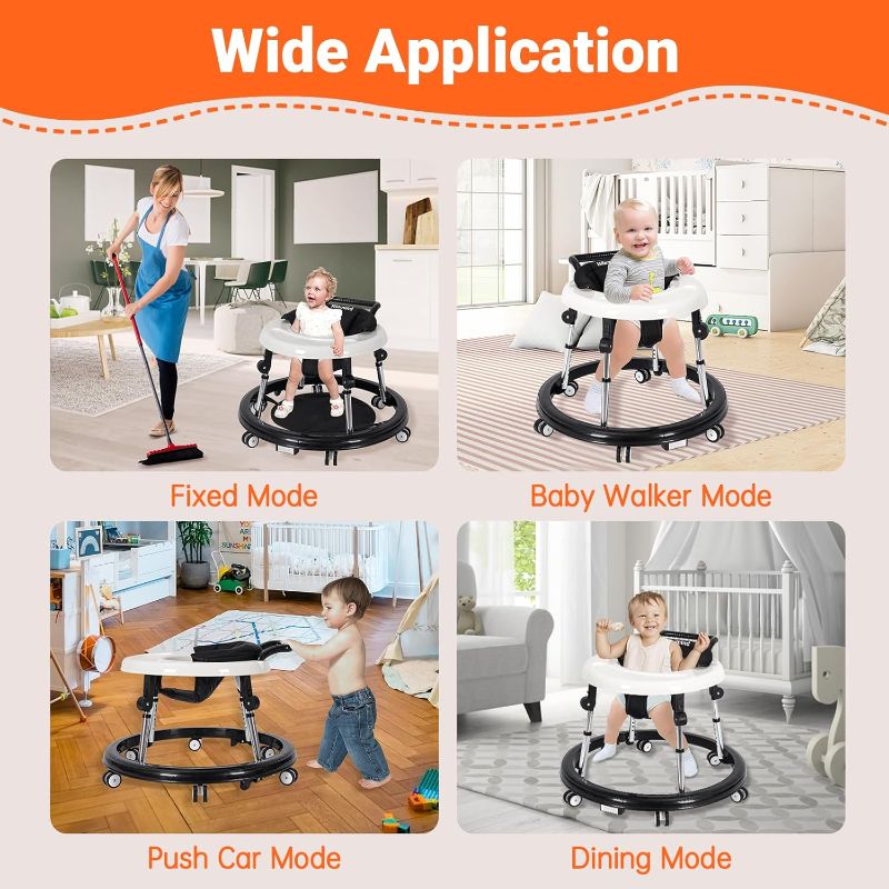 Photo 4 of Baby Walker Foldable with 9 Adjustable Heights, Baby Walkers and Activity Center for Boys Girls Babies 7-18 Months, Baby Walker with Wheels Portable
