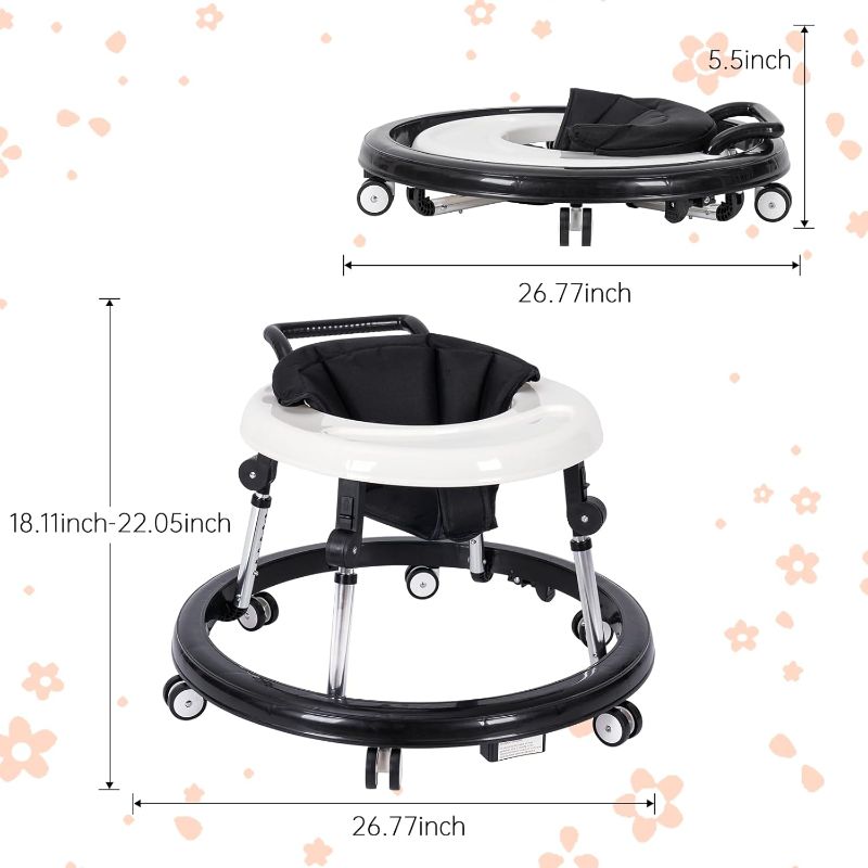 Photo 3 of Baby Walker Foldable with 9 Adjustable Heights, Baby Walkers and Activity Center for Boys Girls Babies 7-18 Months, Baby Walker with Wheels Portable
