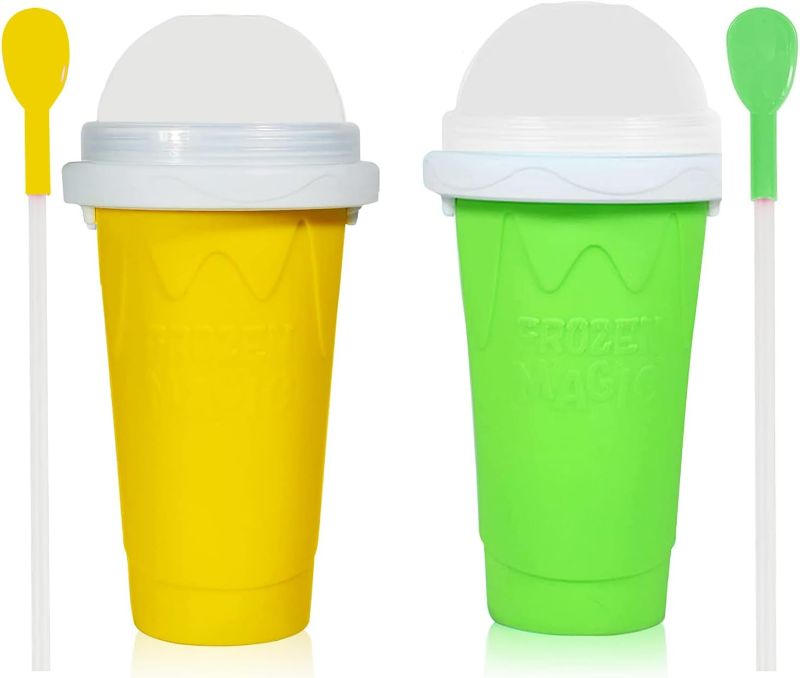 Photo 1 of Slushy Maker Cup,Slushie Cup Frozen Magic Squeeze Slushy Cup Smoothies Milk Shake Ice Cream Maker Cup (Yellow+Green)