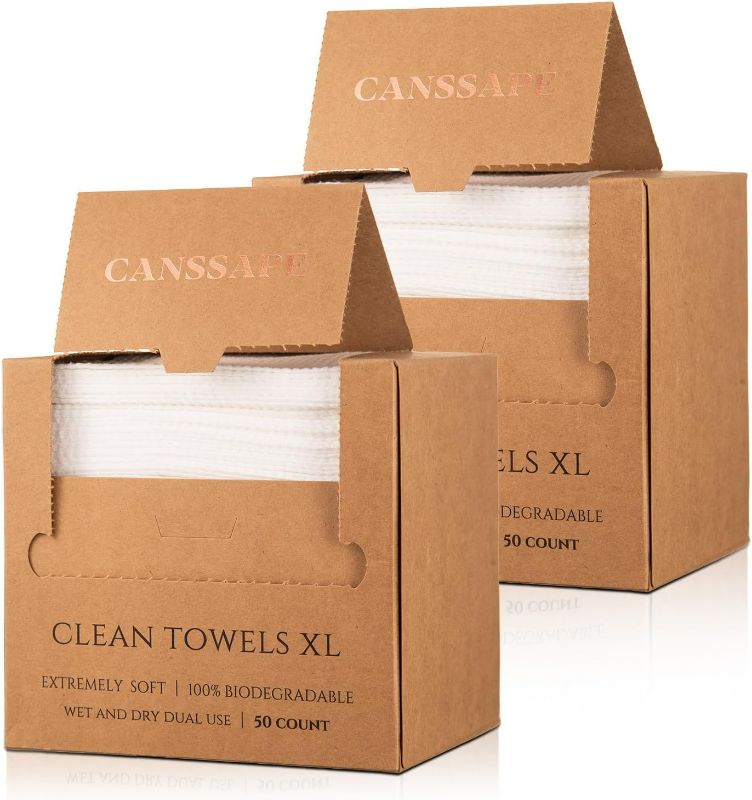 Photo 1 of Canssape XL Disposable Face Towel| 100 Count Extra Thick & Super Soft Plant Fiber Clean Facial Towels for All Skin (Sensitive Skin Included)| Makeup Remover Dry Wipes