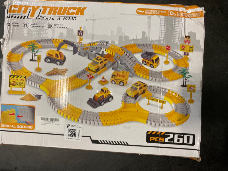 Photo 3 of 260 PCS Construction Race Tracks for Kids Toys, 2 Electric Cars, 4 Construction Cars, 1 Map & Flexible DIY Track Set, Engineering Toys for 3 4 5 6 Year Old Boys Girls