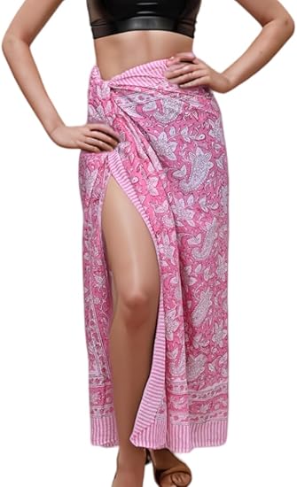 Photo 1 of 66” x 44” 100% Cotton Indian Hand Block Print White Sarong Wraps For Women - Swim Cover Up For Women & Coverups For Bathing Suits