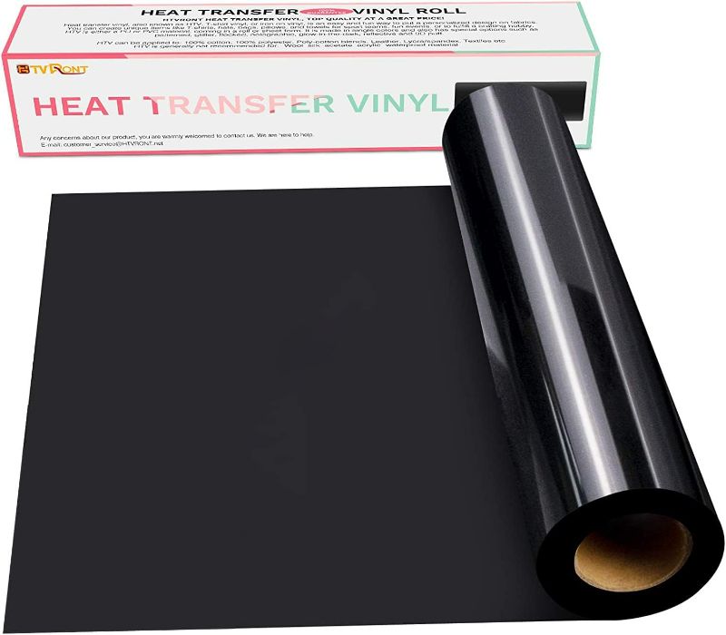 Photo 1 of HTVRONT HTV Black Heat Transfer Vinyl Rolls - 12" x 15ft Black HTV Vinyl for Shirts, Black Iron on Vinyl for All Cutting Machines - Easy to Cut & Weed for Heat Vinyl Design