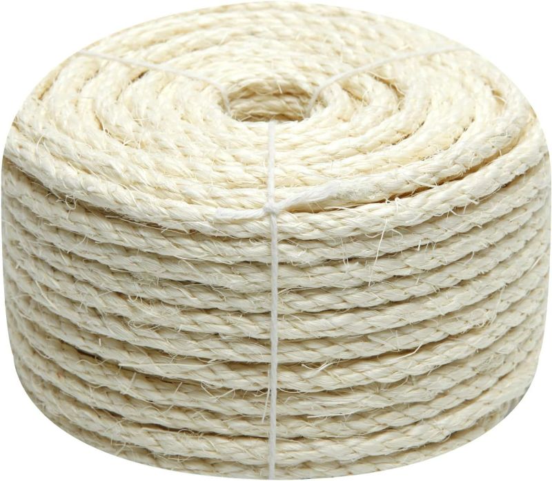 Photo 1 of Natural Sisal Rope 1/4 Inch 6mm 164-Feet for Cat Scratching Post Tree Tower Replacement Repair and Replace, DIY Hemp Twine Rope for Cat Scratching Furniture Window Perch and C